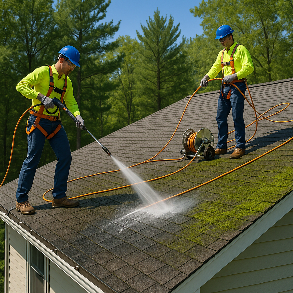 Outdoor area cleaning in progress