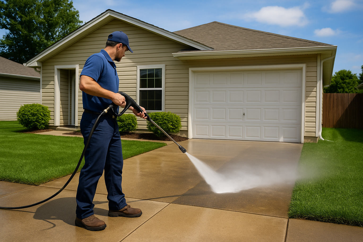 Driveway cleaning with professional pressure washer
