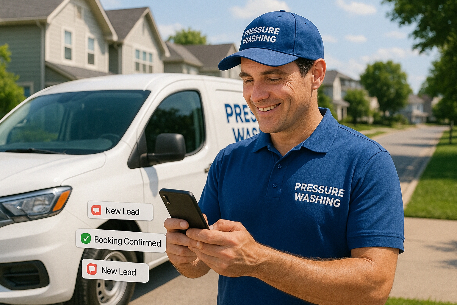 Technician by service vehicle using professional tools